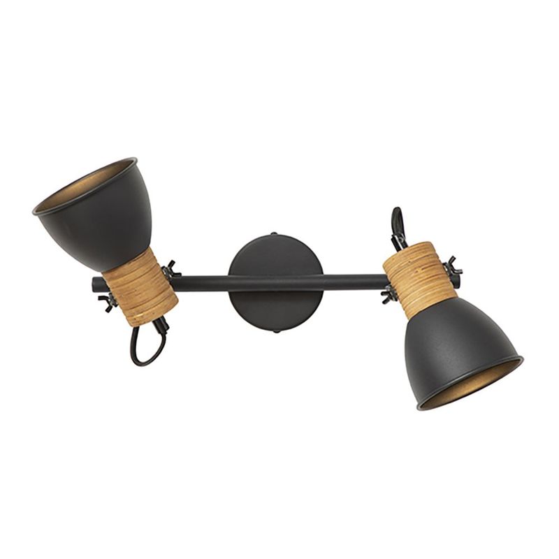 Lámpara de Pared Negro y Madera 2 Luces
