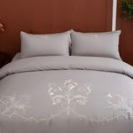 Funda Duvet King con Bordado Floral Elegante Gris