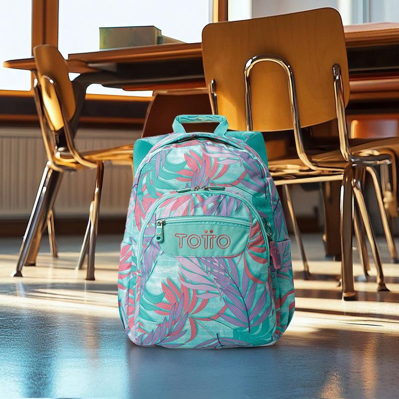 Mochila Juvenil Porta PC 14" Acuarela Diseño Hojas