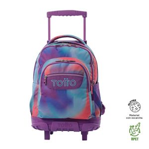 Mochila Ruedas Porta PC Bicolor Rosado