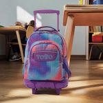 Mochila Ruedas Porta PC Bicolor Rosado