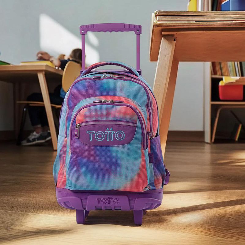 Mochila Ruedas Porta PC Bicolor Rosado