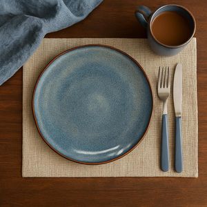 Plato para Cena Azul Tornasol con Orilla Bronce