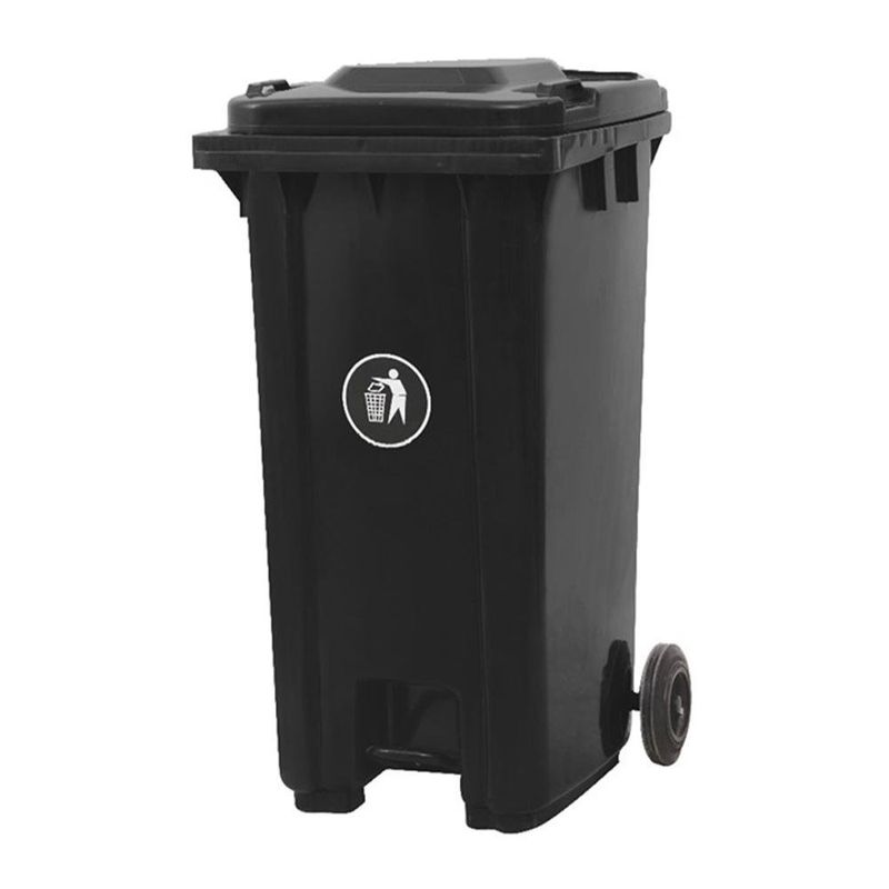 Basurero Sistema Pedal y Ruedas de Plástico Negro 120 L
