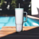 Termo de Acero Inoxidable con Pajilla Blanco 40 Oz