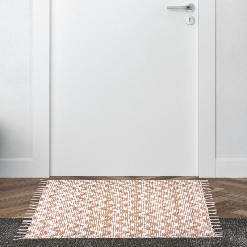 Alfombra de Algodón Blanco y Beige 80x130 Cm