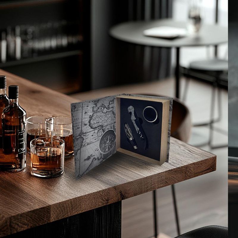 Set de 3 Pzas para Vino en Caja Tipo Libro 16.5X14.5X4 Cm