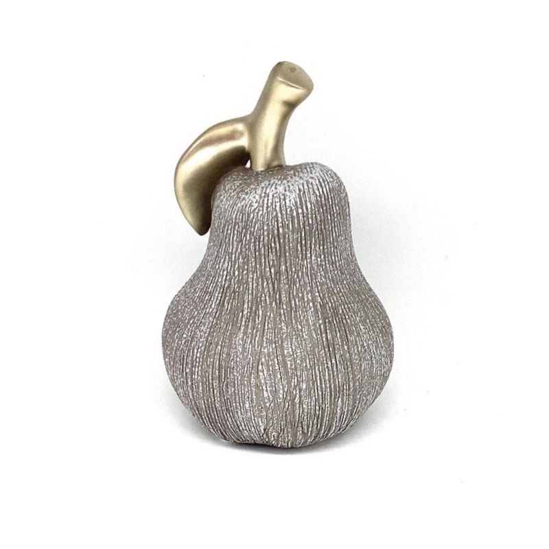 Pera Decorativa Plateada con Hoja Dorado