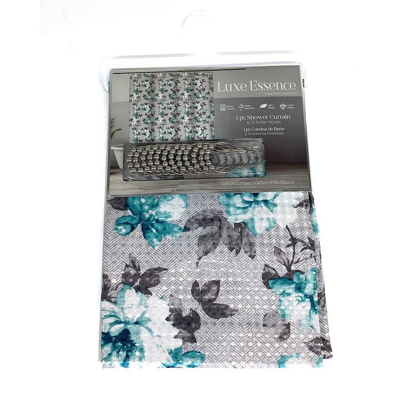 Cortina de Baño con Flores y Ganchos