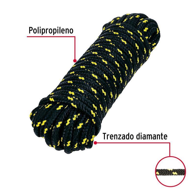 Cuerda Trenzada de Polipropileno Color Negro de 10 Mm x 15 Metros