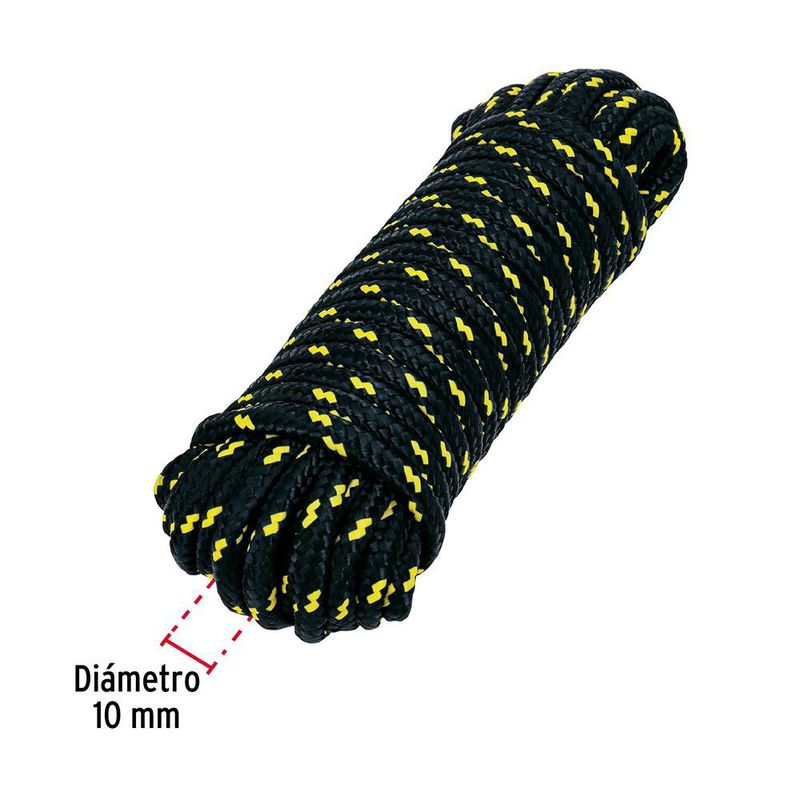 Cuerda Trenzada de Polipropileno Color Negro de 10 Mm x 15 Metros