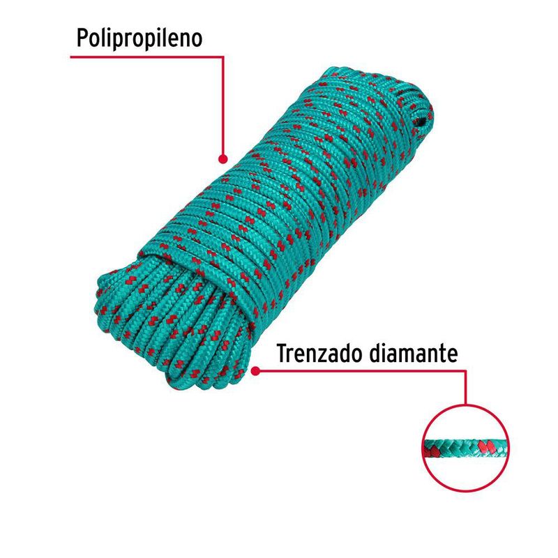 Cuerda Trenzada de Polipropileno de Alta Resistencia Tipo Diamante 8 mm x 30 Metros