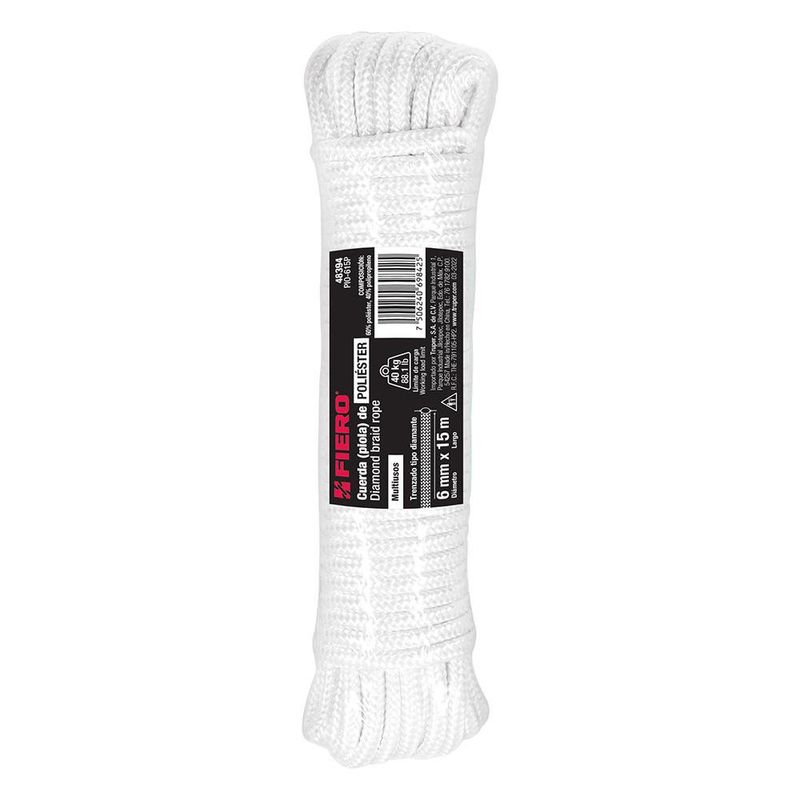 Cuerda de Poliéster Diamante Blanca 6 Mm x 15 M