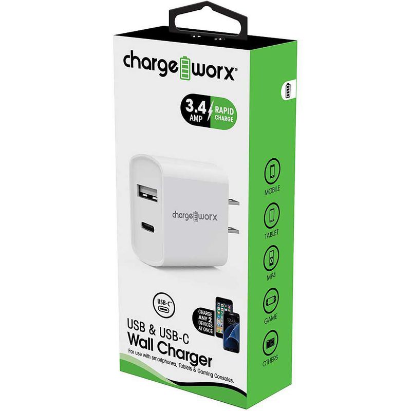 Cargador Dual de Pared Usb y Usb C Blanco 3.4 A
