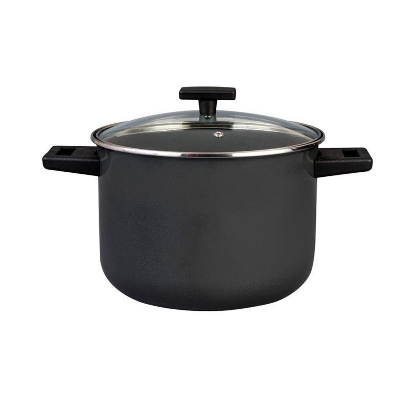 Olla Euro Duramax de 22 cm con Tapadera de Vidrio Color Negro
