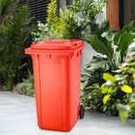 Basurero con Tapadera y Ruedas Rojo de 240 L