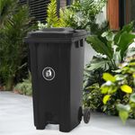 Basurero Sistema Pedal y Ruedas de Plástico Negro 120 L