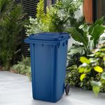 Basurero con Tapadera y Ruedas Azul de 120 L