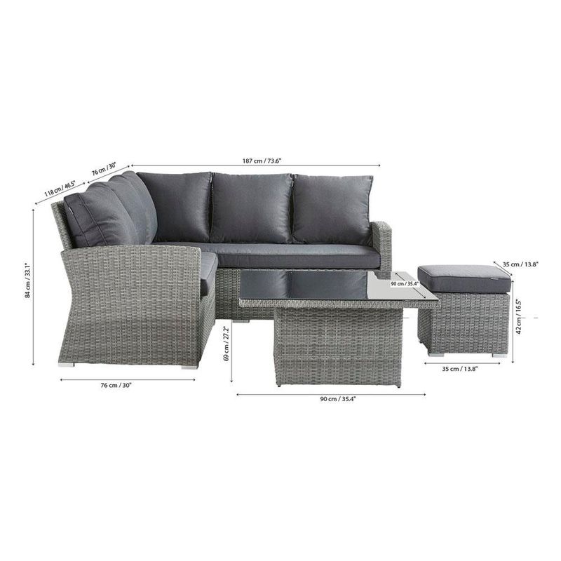 Set Esquinero Sion Mesa Altura Ajustable Gris