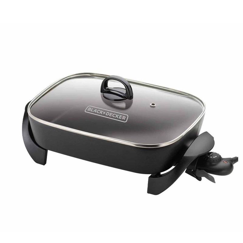 Sartén Eléctrico con Tapa de Vidrio Negro