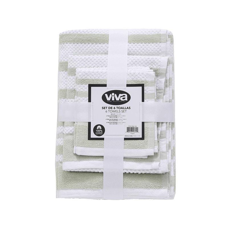 Set de 6 Toallas de Baño con Rayas Verdes