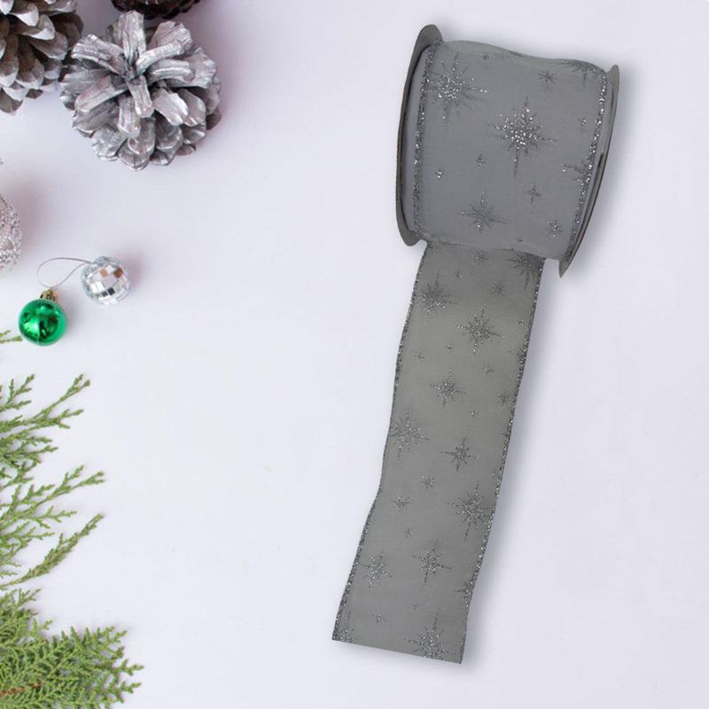 Listón Plateado de Copos  2.5 Plg X 10 Yardas - Scandi