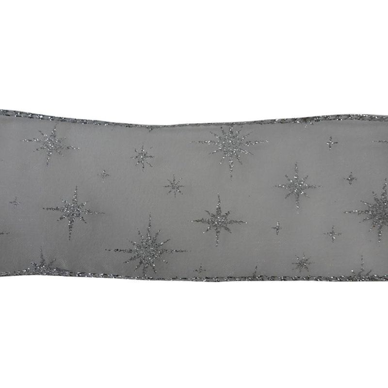 Listón Plateado de Copos  2.5 Plg X 10 Yardas - Scandi