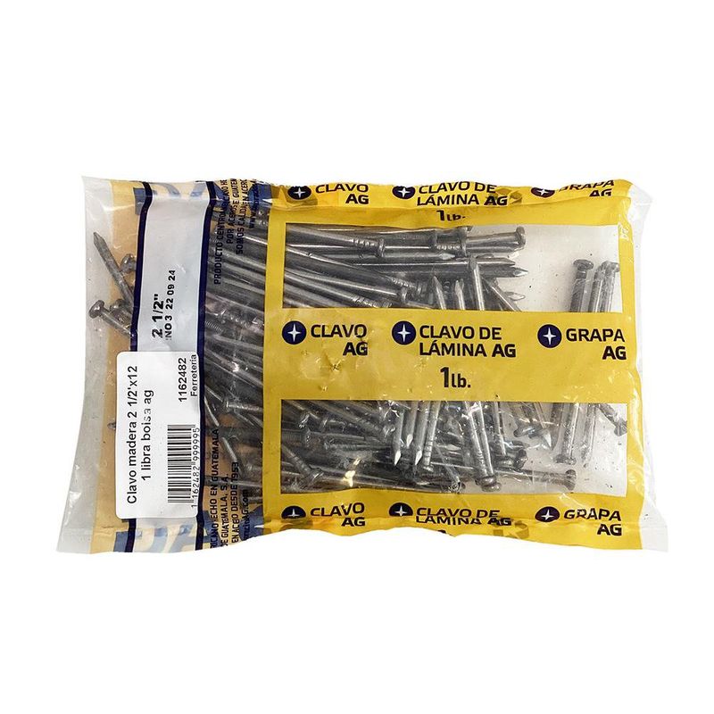 Bolsa de Clavos para Madera 2 1/2 Plg Calibre 12