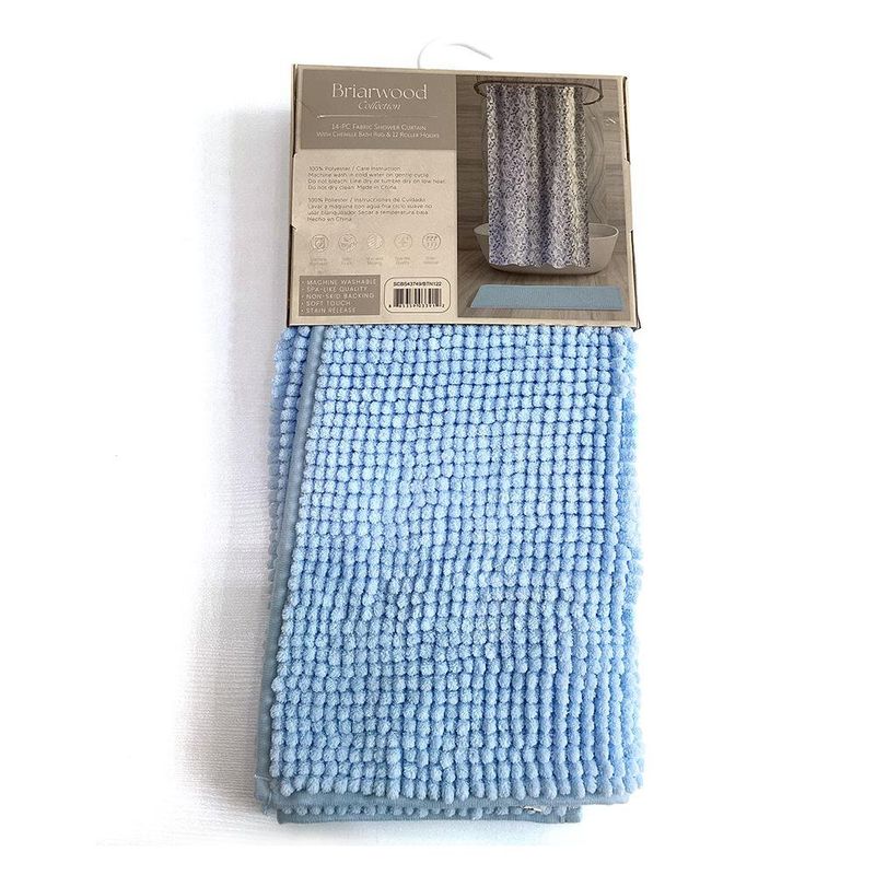 Set de Cortina con Ganchos y Alfombra Celeste