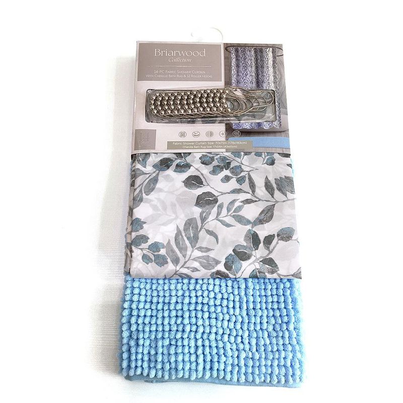 Set de Cortina con Ganchos y Alfombra Celeste