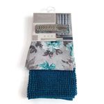Set de Cortina con Ganchos y Alfombra Azul Pavo