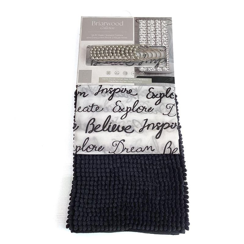 Set de Cortina con Ganchos y Alfombra Negro