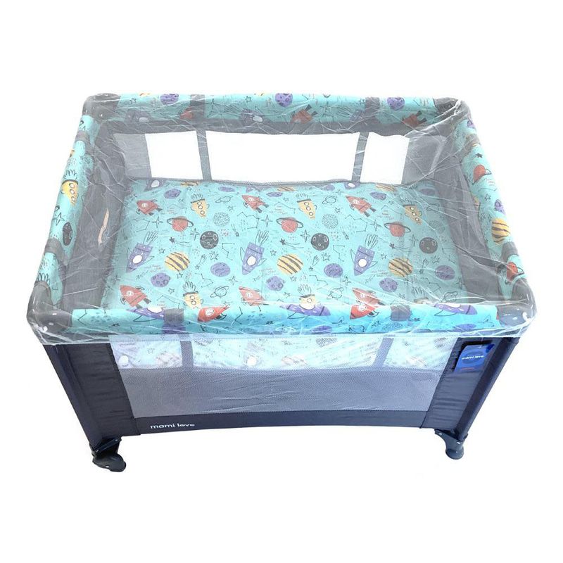 Corral con Cambiador Celeste con Diseño Cohete