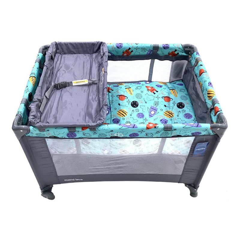 Corral con Cambiador Celeste con Diseño Cohete