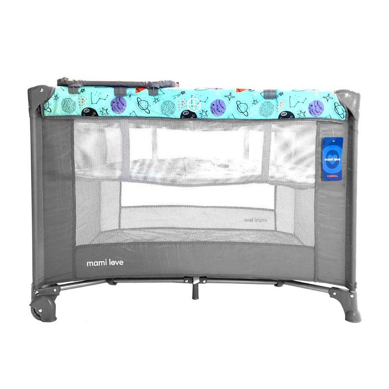 Corral con Cambiador Celeste con Diseño Cohete