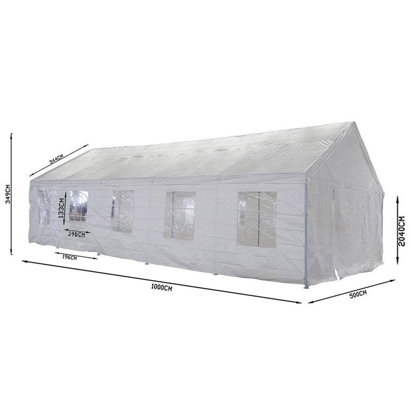 Toldo para Exterior Fiesta de Polietileno con Techo y Paredes Color Blanco de 5 x 10 Metros