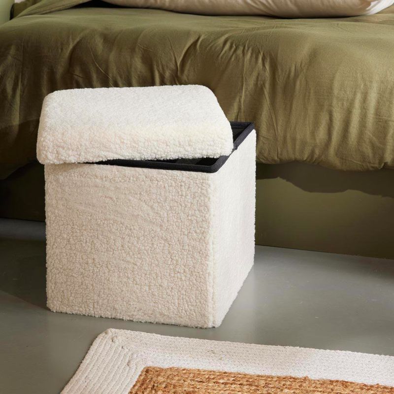 Taburete Plegable con Almacenamiento Crema