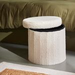 Taburete Plegable Redondo con Almacenamiento Crema