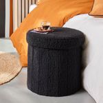 Taburete Plegable Redondo con Almacenamiento Negro