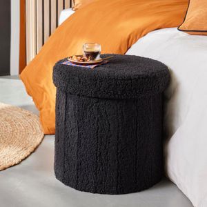 Taburete Plegable Redondo con Almacenamiento Negro