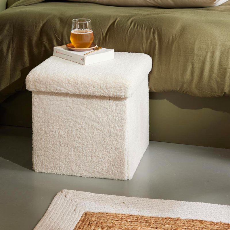 Taburete Plegable con Almacenamiento Crema