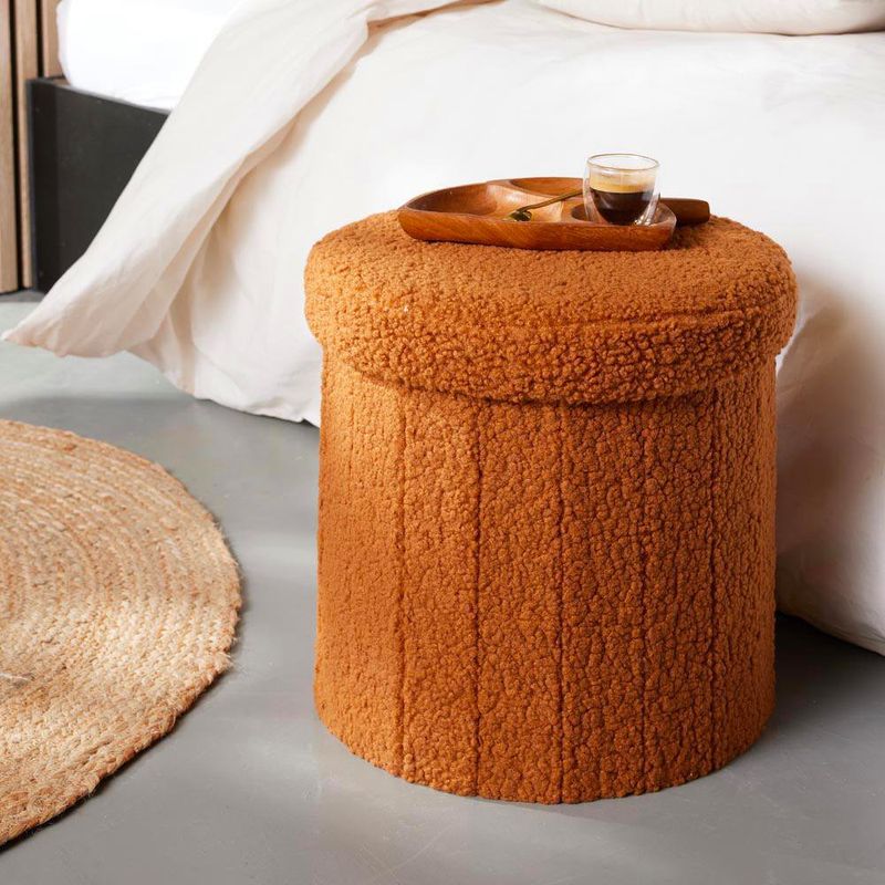 Taburete Plegable Redondo con Almacenamiento Caramelo