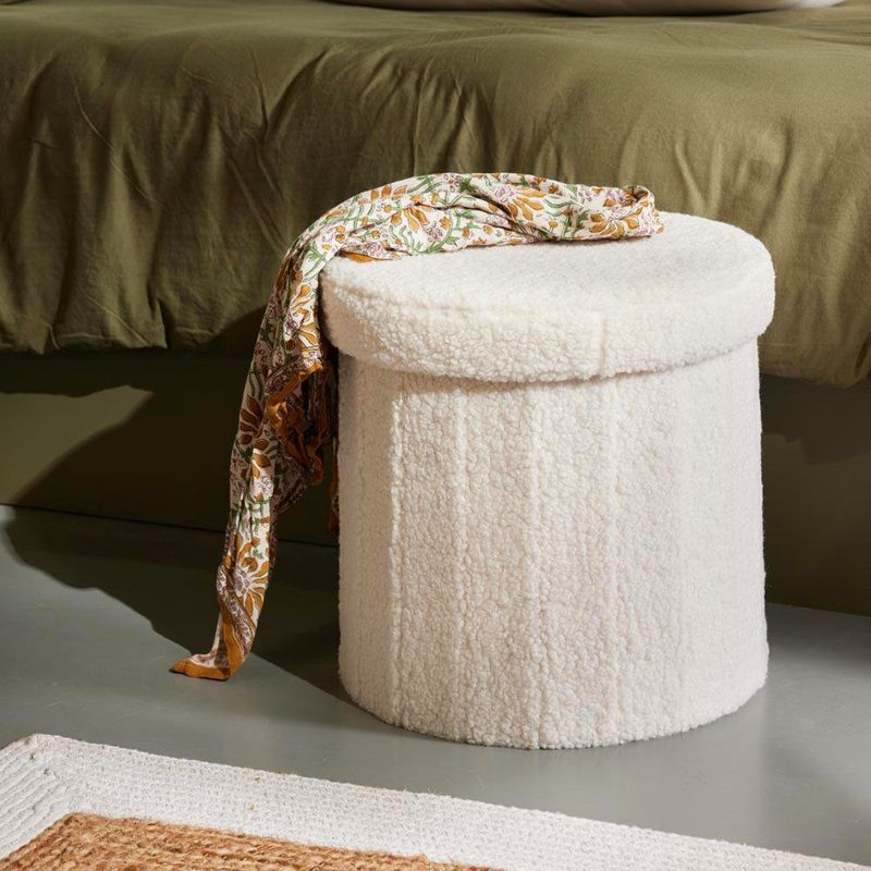 Taburete Plegable Redondo con Almacenamiento Crema