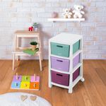 Cajonero 3 Gavetas Multicolor Rosada