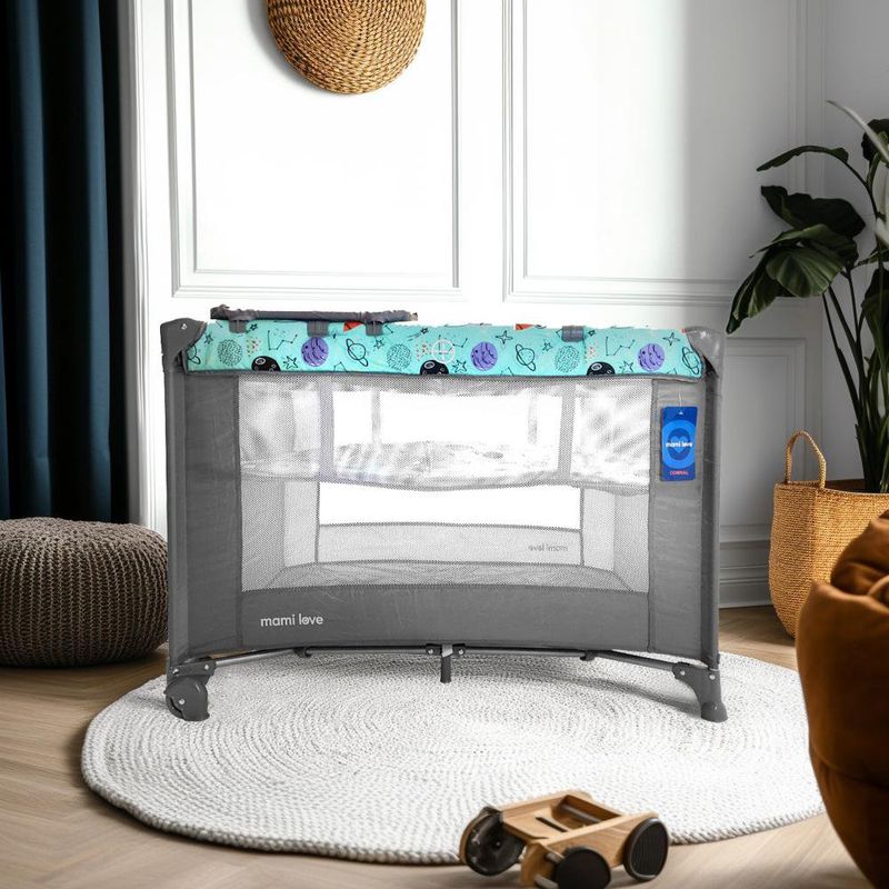 Corral con Cambiador Celeste con Diseño Cohete