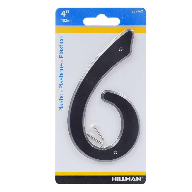 Número 6 de Casa Plástico Negro 4 Plg