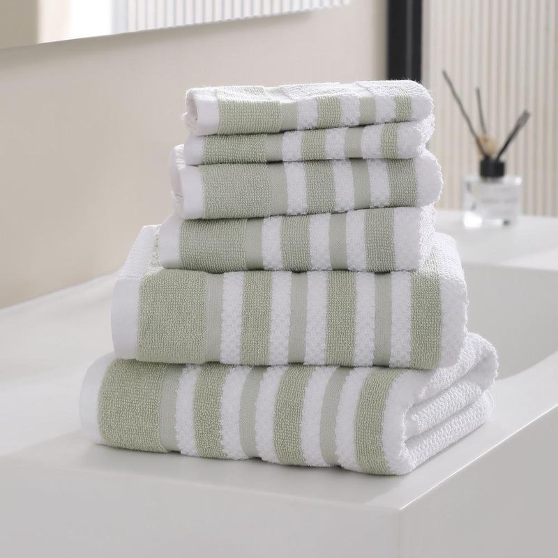 Set de 6 Toallas de Baño con Rayas Verdes
