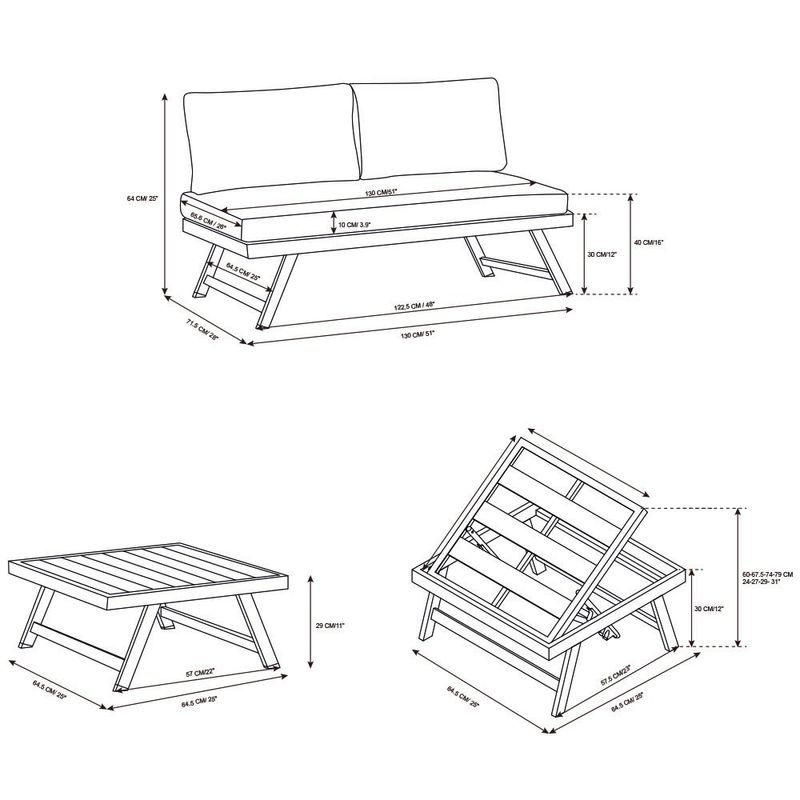 Set de Exterior Oliva Aluminio 4 Piezas