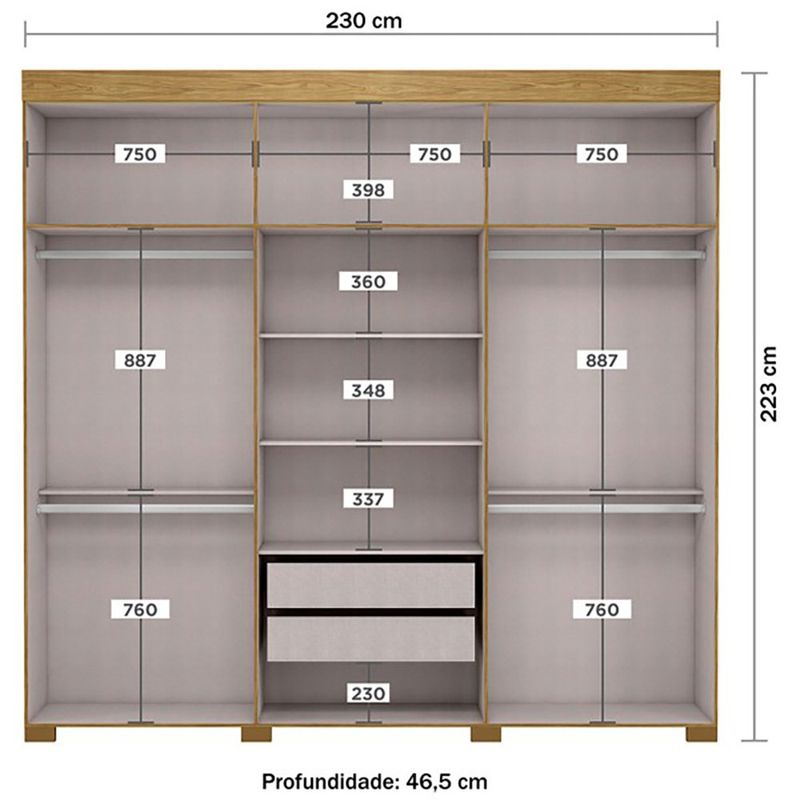 Armario Ita de 6 Puertas Color Crema con Acabado Madera 47 x 230 x 223 Cm