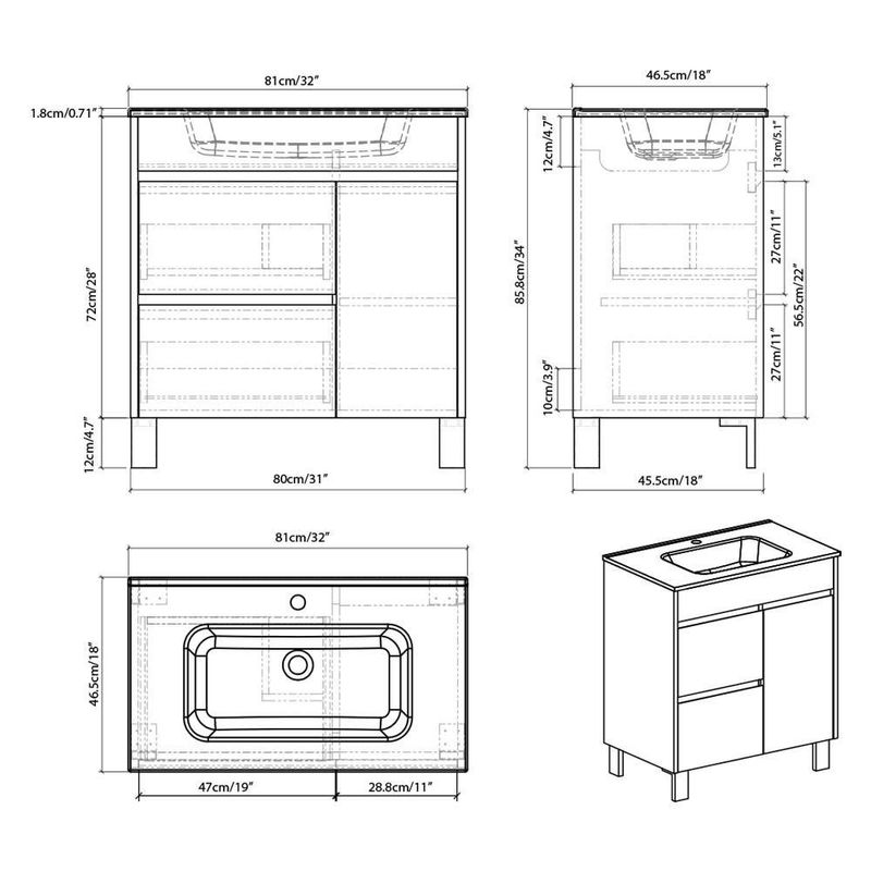 Vanity Grace Oak 80x45x72 cm